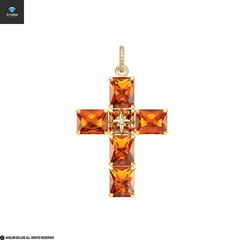 Anhänger Kreuz mit großen rosa oder orangen Steinen und Stern