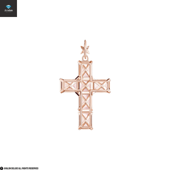 Anhänger Kreuz mit rosa Steinen und Stern rosévergoldet