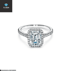 Avalon Soleste Verlobungsring mit Kranz im Smaragdschliff 1 Karat 2 Karat 0 Diamantring Smaragdschliff Engagement Ring Verlobungsring Diamant