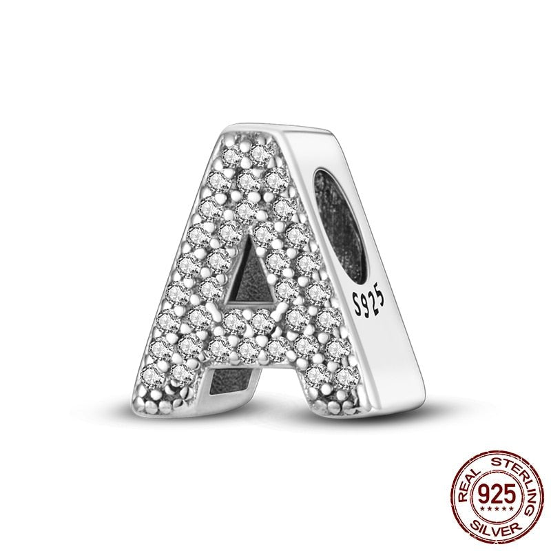 Charm-Anhänger Buchstaben A-Z mit weißen Steinen Silber. Schmuck Buchstaben Charms A-Z Charm Anhänger Buchstaben A-Z Charms