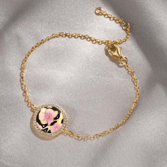 Handgemachtes Emaille Armband mit schwarz rosa Kirschblüten Motiv 0