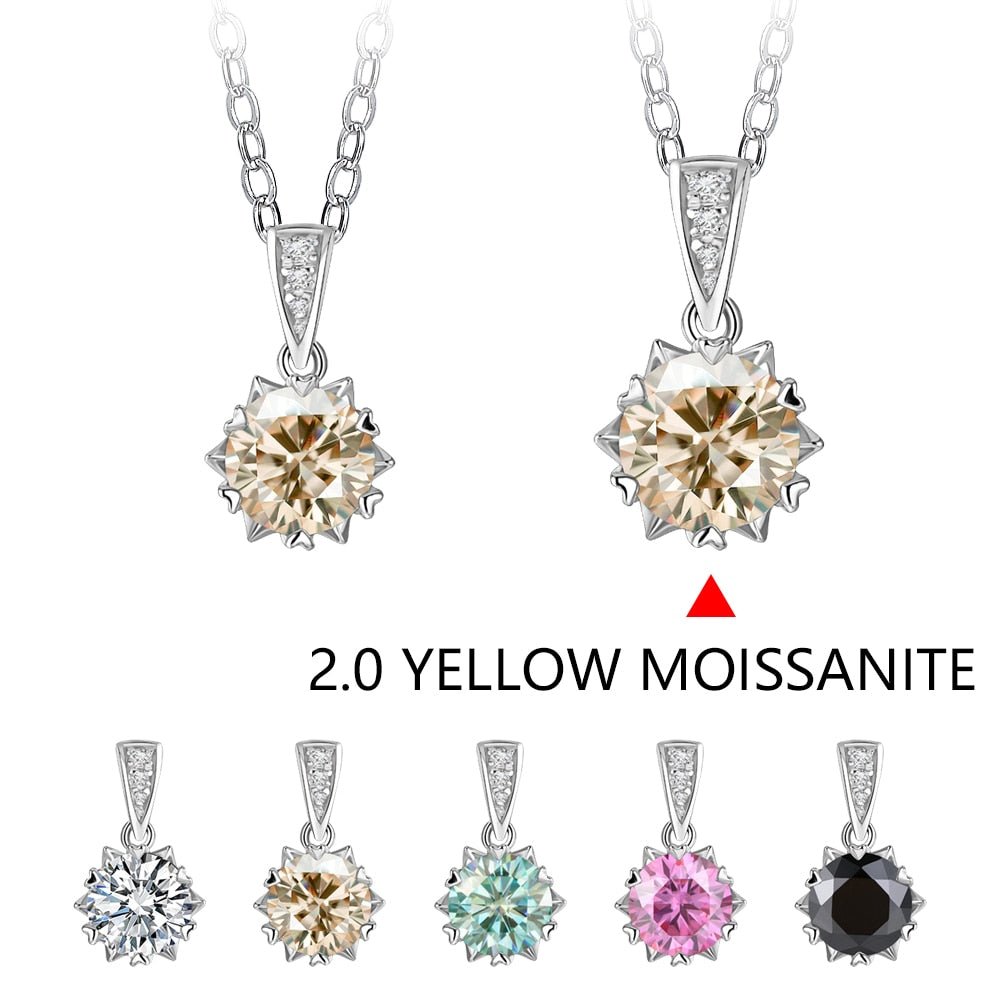 Kette mit Anhänger in Sonnenform 1 Karat oder 2 Karat Moissanit Diamanten erhältlich in allen Regenbogenfarben Schmuck
