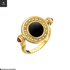 Ring drehbar mit schwarzem Onyx und weißen Steinen vergoldet