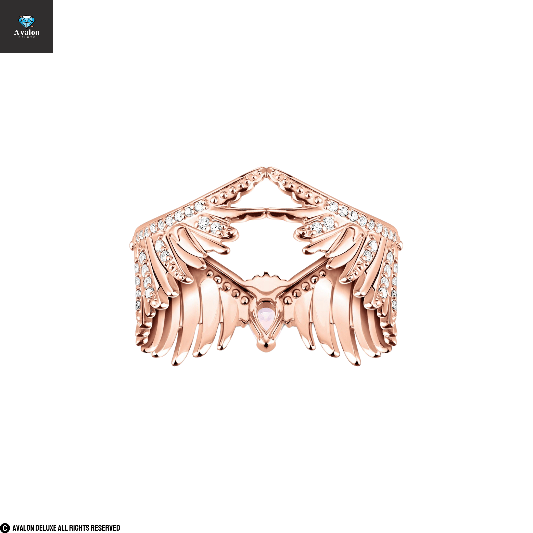 Ring Phönix-Flügel mit rosa Steinen Rosegold