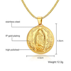 Vnox Mother of God Necklace Pendant Gold-color Stainless Steel Christian Jewelry High Quality 0